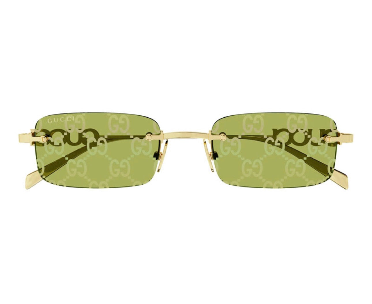 Gucci GG1808S 002 Rectangle Sunglasses – Gold Frame with Green GG Mirror Lenses (52mm)