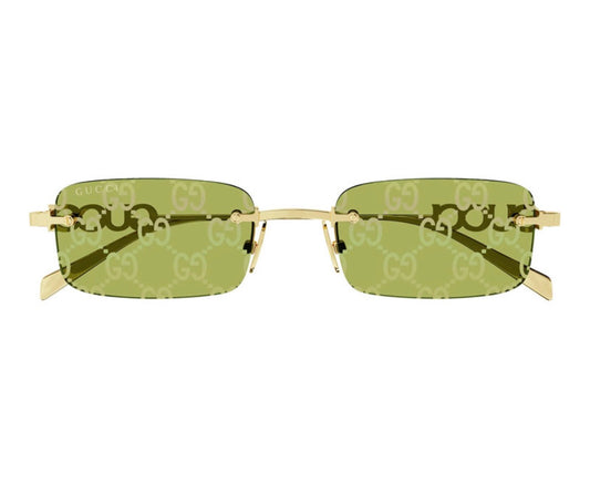 Gucci GG1808S 002 Rectangle Sunglasses – Gold Frame with Green GG Mirror Lenses (52mm)