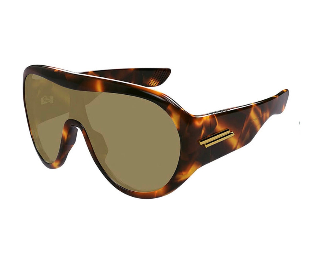 Bottega Veneta BV1345S 002 Shield Sunglasses – Shiny Dark Havana / Brown Lens (99mm)