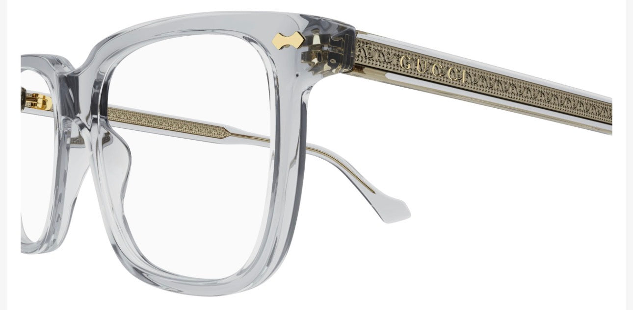 Gucci GG0737O 016 Transparent Grey Square Optical Frames – 56mm