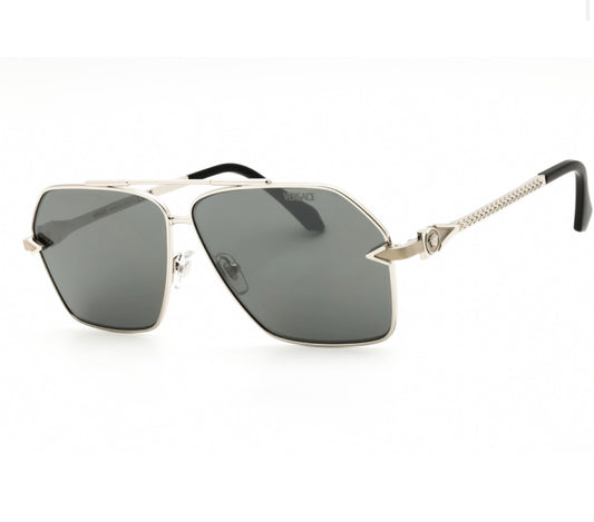 Versace VE2284 10006G 61mm Silver Grey Mirror Aviator Metal Sunglasses