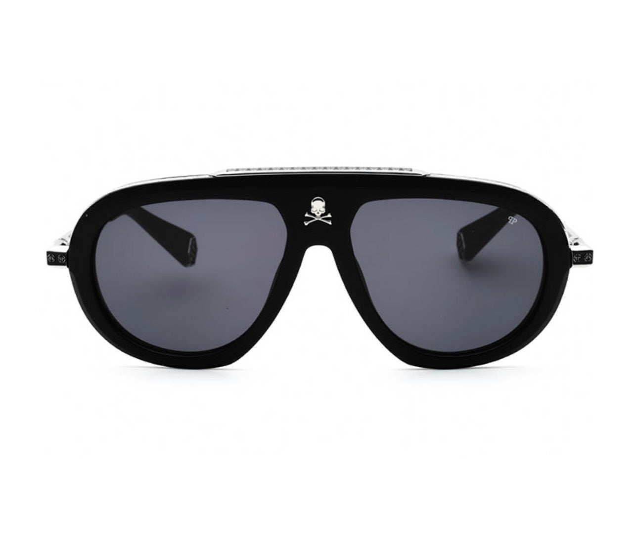 Philipp Plein SPP151W 0703 Aviator Sunglasses – Matte Black & Silver (57mm)