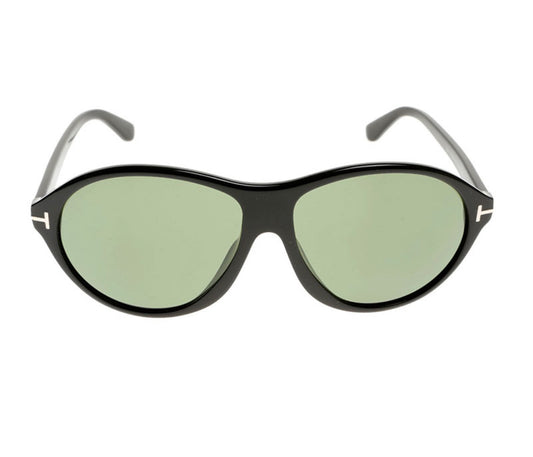 Tom Ford FT0398 01N Aviator Sunglasses – Black Frame with Green Lenses (60mm)