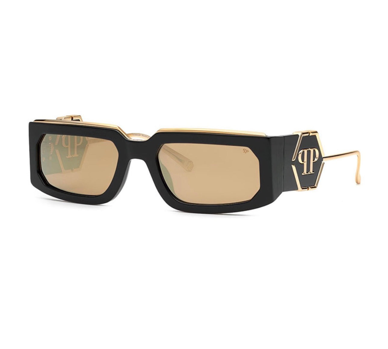 Philipp Plein SPP119M 700G Men’s Rectangle Sunglasses – Black & Gold 58mm
