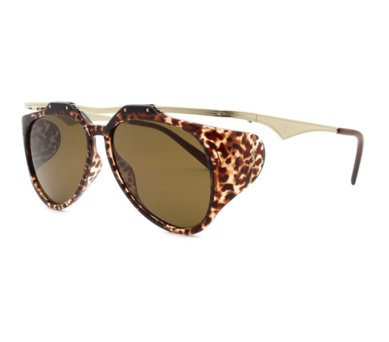Saint Laurent SLM137 AMELIA 002 Aviator Sunglasses – Gold Leopard Havana / Brown Lens (55mm)