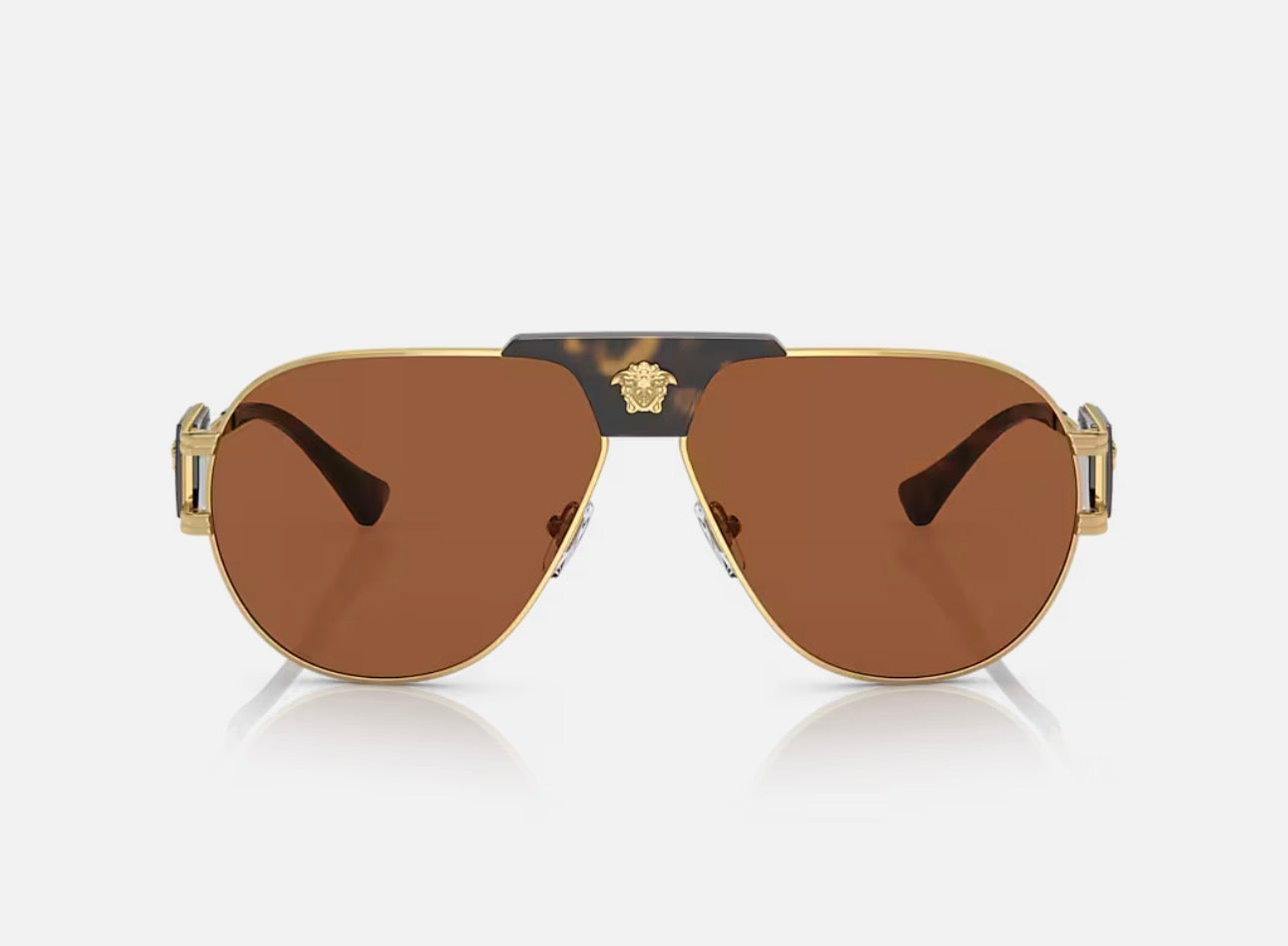 Versace VE2252 Gold Aviator Sunglasses with Dark Brown Lenses – 63mm